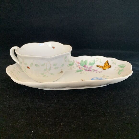 Lenox Butterfly Meadow 2 Pc Soup Mug & Sandwich Tray Set Porcelain Dishware - Picture 2 of 14